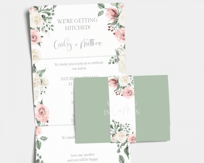 Rosy Love - Wedding Invitation with Belly Band