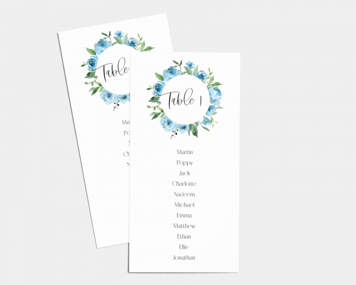 Blue Romance - Seating Cards 1 - 10