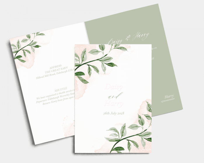 Green and Peach - Wedding Invitation - Folded Card (portrait)