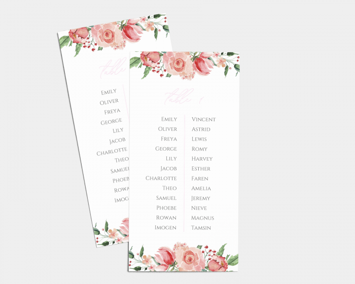 Summer Blossom - Seating Cards 1 - 10