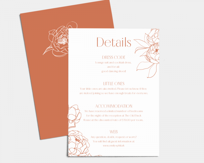 Peonys - Wedding Information Card