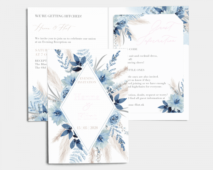 Bloomy Blue - Wedding Invitation with Insert