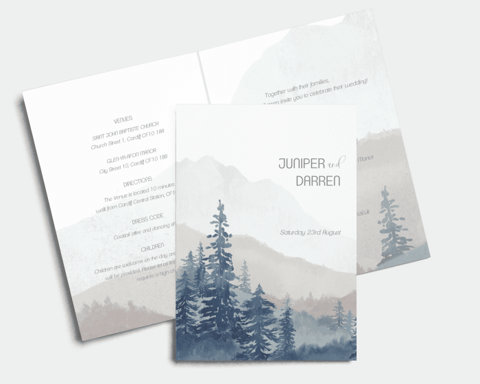 Painted Mountains - Wedding Invitation - Folded Card (portrait)