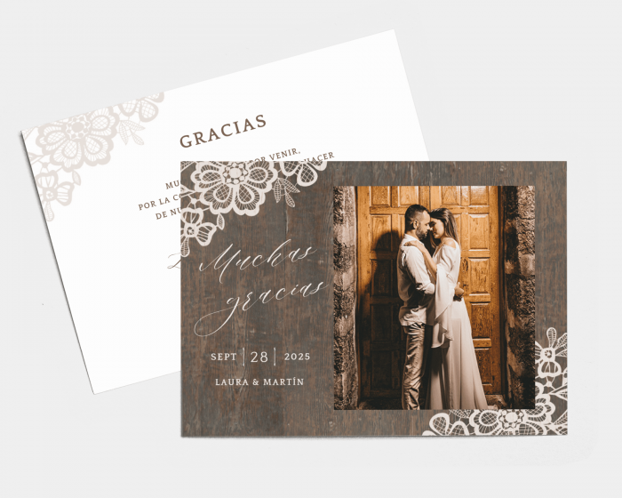 Woodgrain Lace - Wedding Thank You Card