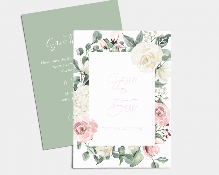 Rosy Love - Save the Date Card (portrait)