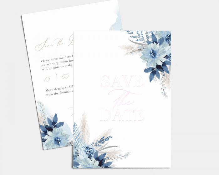 Bloomy Blue - Save the Date Card (portrait)