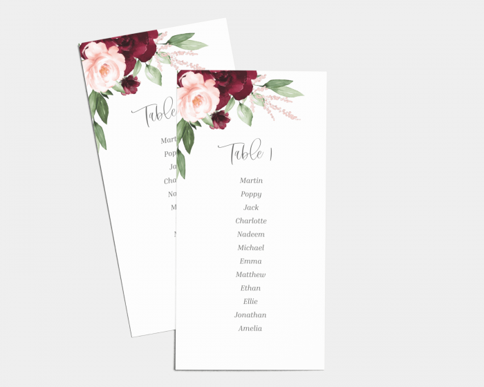 Beloved Floral - Seating Cards 1 - 10
