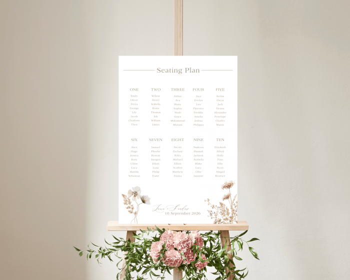 Autumn Wildflowers - Seating Plan Poster 50x70 cm (portrait)