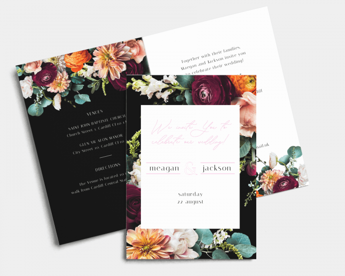 Florals - Wedding Invitation - Folded Card (portrait)