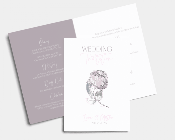 Lined Rose - Wedding Invitation - Folded Card (portrait)