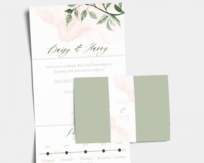 Green and Peach - Wedding Invitation with Belly Band