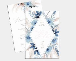 Bloomy Blue - Wedding Invitation (portrait)