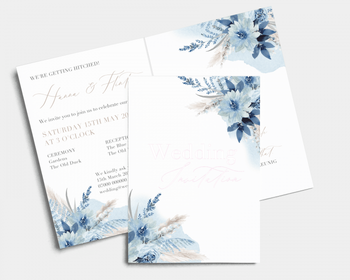 Bloomy Blue - Wedding Invitation - Folded Card (portrait)