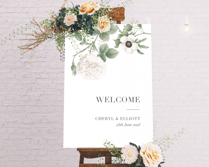 Vintage Peony - Welcome Sign (portrait)