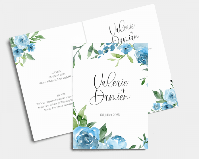 Blue Romance - Wedding Invitation - Folded Card (portrait)