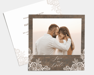 Woodgrain Lace - Save the Date Card (square)