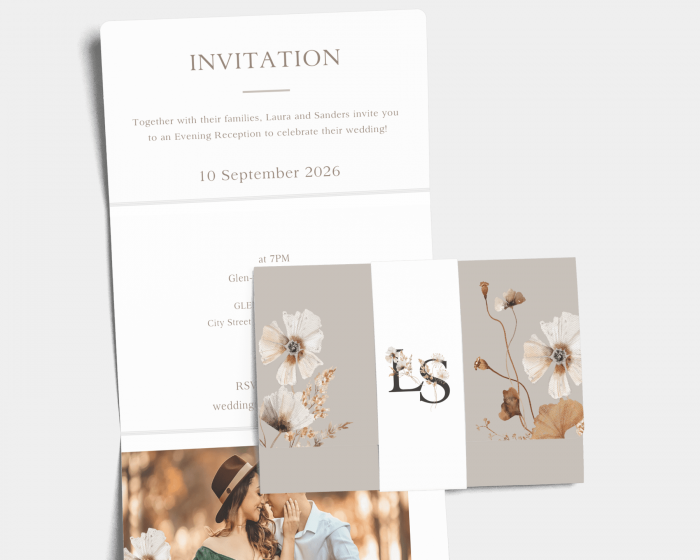 Autumn Wildflowers - Wedding Invitation with Belly Band