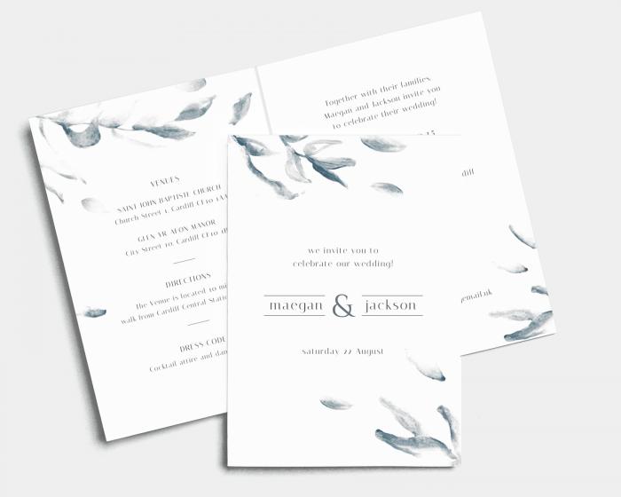 Blue Sprigs - Wedding Invitation - Folded Card (portrait)