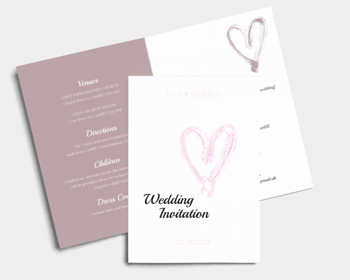Painted Heart - Wedding Invitation - Folded Card (portrait)