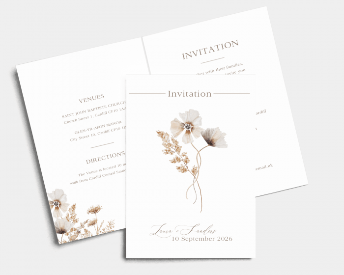 Autumn Wildflowers - Wedding Invitation - Folded Card (portrait)