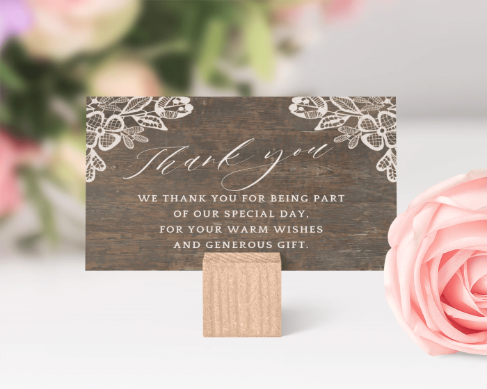 Woodgrain Lace - Small Wedding Thank You Card