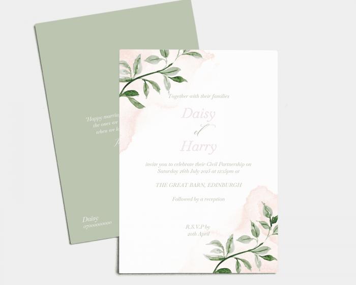 Green and Peach - Wedding Invitation (portrait)