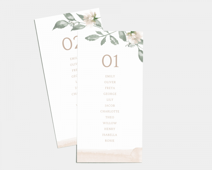 Dusted Calligraphy - Seating Cards 1 - 10